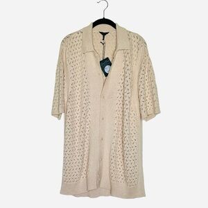 Good Man Brand Essex Short Sleeve‎ Open Knit Shirt Cream Sz L